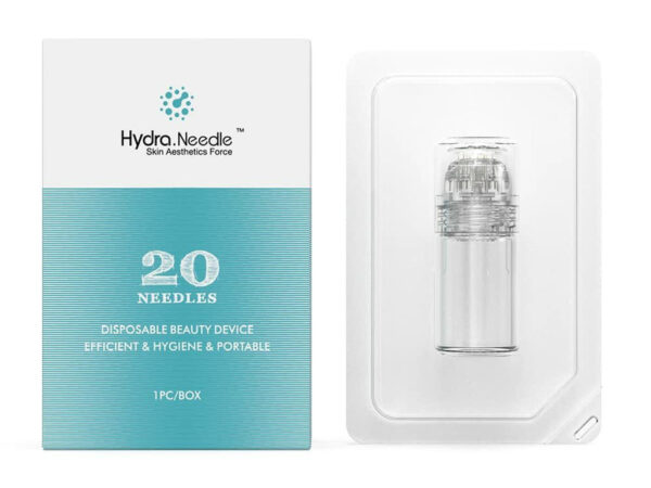 Hydra Stamp 20 with clear glass serum vial and titanium needles